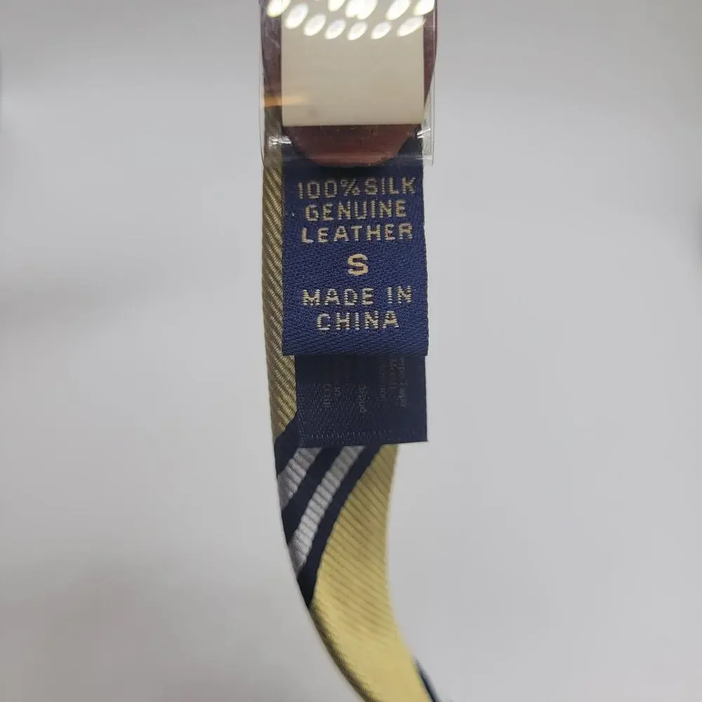 Brooks Brothers Belt Small Yellow Silk Leather Striped Skinny Thin Preppy NEW